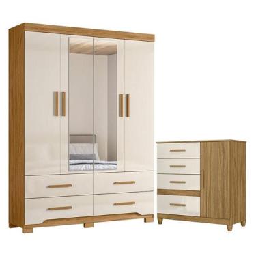 Imagem de Guarda Roupa Solteiro Miami e Cômoda Vênus com pés Freijó Off White  M