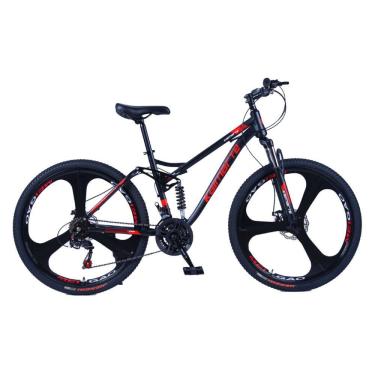 Imagem de Bicicleta Aro 26 Bike Roda Magnésio WCT FITNESS 21 Marchas Aço Carbono Preta Vermelha