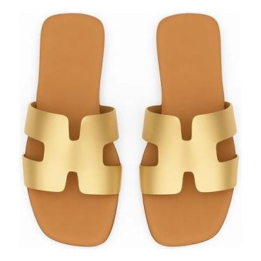 Imagem de Sandália Rasteira Feminina Rasteirinha Modelo H Fashion Slide (Dourada, BR, Adulto, Numérico, 39)
