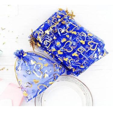 Imagem de 10 Saquinhos de organza azul Tifani c/ Coração 17x23 lembrancias - Gen