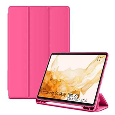 Imagem de Capa Tablet flip para Samsung Galaxy Tab S8 with S Pen SMX706 X700 Smart pen 11 polegadas resistente aveludada compatimento para caneta Case capinha Anti Impacto Suporte Pencil - Alamo (rosa escuro)