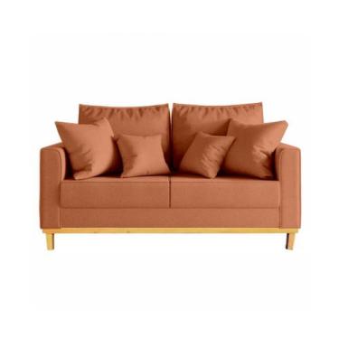 Imagem de Sofá Beny 2 Lugares 140cm Base de Madeira Linho - Topazio Decor, Salmã