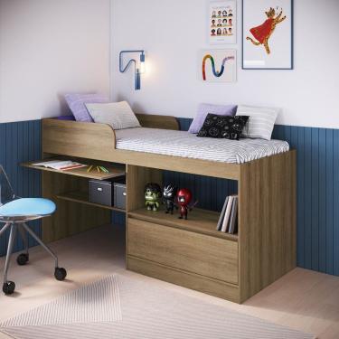 Imagem de Cama Infantil Alta Multifuncional com Escrivaninha 1 Porta Jacarta Art in Móveis