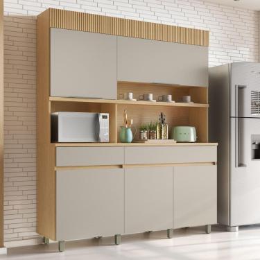 Imagem de Cozinha Realeza 160 Cm 5 Portas 2 Gavetas 100% Mdf Realeza Carvalho/greige Nesher