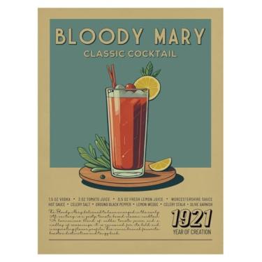 Imagem de MINI ZOZI Carrinho de bar 30,5 x 40,6 cm vintage retrô coquetéis decoração de arte de parede estética quarto moderno Bloody Mary pôsteres vinho álcool faculdade dormitório apartamento sala de estar
