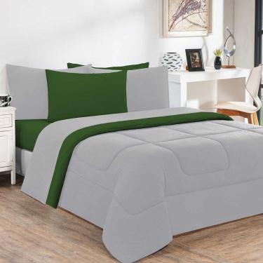 Imagem de Kit Edredom Malha 100% Algodão Gran Moratta 2 Peças Solteiro - Cinza-verde Bandeira