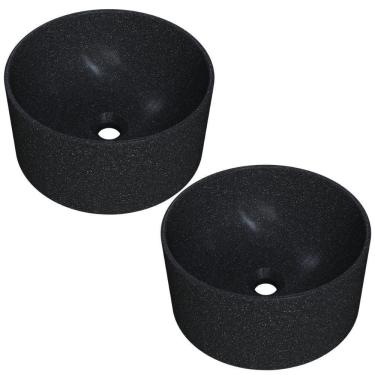 Imagem de Kit 02 Cubas De Apoio Redonda Para Banheiro Lavabo C01 Bl30w Preto Granit Matte - Lyam