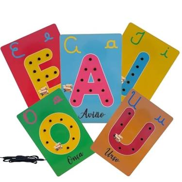 Imagem de Brinquedo Pedagógico Em Madeira Alinhavo Vogais OU Números (Vogais)