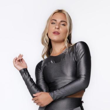 Imagem de Cropped Manga Longa Justo Feminino Poliamida Laminado Bojo-Feminino