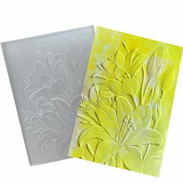 Imagem de Arbuya Pastas de plástico em relevo 3D para fazer cartões, textura de flores de lírio 3D, pasta em relevo para scrapbooking, papel, artesanato, decoração de casa