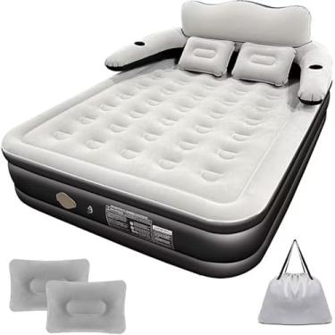 Imagem de Colchão Inflável Queen com Encosto, Bomba Elétrica USB Embutida, 203x152x46cm, Branco