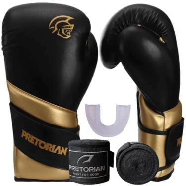 Imagem de Kit Luva de Boxe Muay Thai Kickboxing Elite Pretorian + Bandagem + Protetor Bucal + Bag - Esolha seu Modelo (PRETO/DOURADO, 10oz)