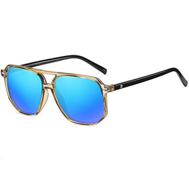Imagem de DUCO Óculos de sol retrô vintage quadrado polarizado aviador feminino masculino ponte dupla DC3001, Armação dourada transparente, lente azul Revo, common