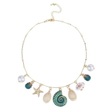 Imagem de OLYCRAFT Colar de concha do mar, estrela-do-mar, pérola, berloque, colar, latão, oceano, mar, colares, boêmio, verão, praia, joias, joias, joias, presente