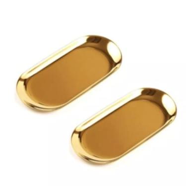 Imagem de Bandeja Decorativa de Aço Inoxidável, Dourada, para Joias e Alimentos, 23x9 cm (2)