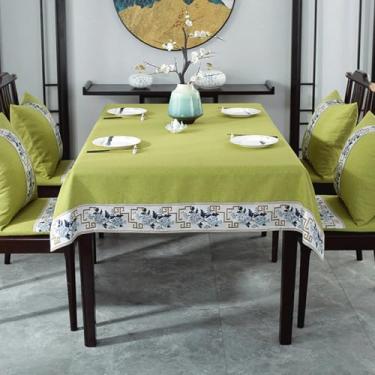 Imagem de KAIJIE Toalha de mesa de chá retangular estilo chinês imitação de algodão e linho padrão floral para decoração de festa piquenique e jantar 100 x 160 cm A verde fruta