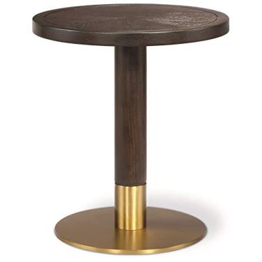 Imagem de BlvdEi8ht Mesa lateral Carlotta, tampo de madeira estampada, base de aço inoxidável 304, latão acetinado banhado, qualidade comercial (45 cm P x 50 cm A)