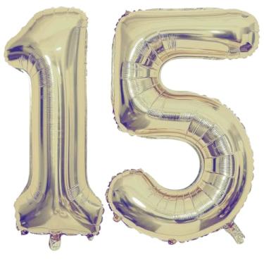 Imagem de Champagne Gold 15 Number Balloons, 40 Inch Giant Number 15 Balloons Foil Mylar Helium Light Gold Number Balloons for 15th Birthday Party Supplies Anniversary Event Celebration Decorations