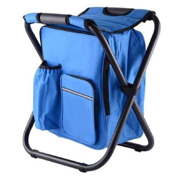 Imagem de Banqueta Cadeira Mochila Dobravel Bolsa Semi Termica Banqueta Portatil 2 Em 1 Camping Pesca Azul