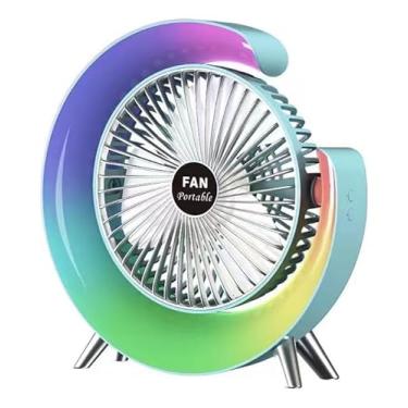 Imagem de Ventilador Portátil Design Circular com Luz LED, Base Tripé, Multicolorido, Mini Ventilador de Mesa para Uso Pessoal