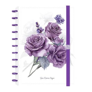 Imagem de Caderno de Disco Inteligente Personalizado Iscool G Floriografia Rosas Lavanda Branco