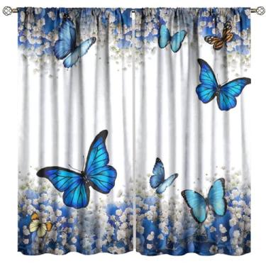 Imagem de Cortina de borboleta, flores de primavera, tratamento de janela, quarto de meninas, quarto, sala de estar, decoração de casa, conjunto de 2 painéis, tamanho total 107 cm L x 114 cm C