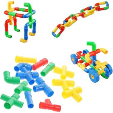 Imagem de Brinquedo De Montar Interativo Plástico Blocos Infantil - Coloridos Tubos Canos Encaixar