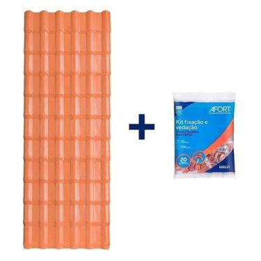 Imagem de Kit 5 Telhas Plan PVC 1,98 x 0,88 x 1,6 mm 06 Ondas com 4 Kit Fixação 