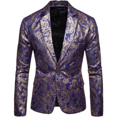 Imagem de Blazer Floral Dourado Para Homens, Terno Casual De Negócios, Blazer Dourado Para Vestido De Noiva, Purple, XXL