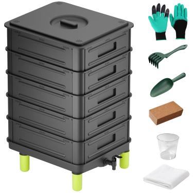 Imagem de TOP XIAN Composteira De Minhocas De 5 Camadas, Composteira De Minhocas De 85L Para Ambientes Internos E Externos, Kits Iniciais De Minhocário Para Início De Vermicompostagem, Composteira De Minhocas