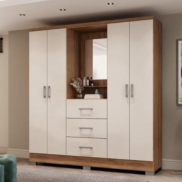 Imagem de Guarda Roupa Roma 4 Portas, 3 Gavetas, com Espelho e Pés Inclusos - Ca