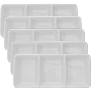 Imagem de Ciieeo 5 peças, prato de três grelhas, tigela de condimentos, prato de mergulho, porcelana, mini tigelas de molho de vinagre de sal, açucareiro, tigelas de condimento, porcelana, tigelas de molho