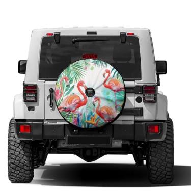 Imagem de Dujiea Capa Para Pneu Sobressalente Flamingo Rosa Tropical Com Furo Câmera De Ré, Protetores Roda Universais Jipe, Trailer, Van, Suv, Caminhão, Trailer E Muitos Veículos 17 Polegadas