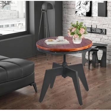 Imagem de Topower Mesa redonda retrô industrial, altura antiga, ajustável, base de ferro fundido preto, mesa de canto para mesa de madeira