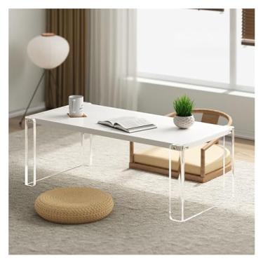 Imagem de Mesa baixa com janela flutuante chinesa pequena mesa de café, tatami simples mesa de chá de madeira maciça, mesa de café de acrílico com janela flutuante para sala de estar, janela saliente (02, 80 x