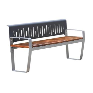 Imagem de YAYAOVP-24927 Banco externo de aço inoxidável para jardim, superfície de cadeira de madeira, para varanda, terraço, encosto, lazer, bancos de jardim (médio)