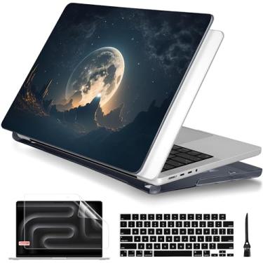 Imagem de Batianda Capa para MacBook Pro de 14 polegadas 2024 M4 2023 2021 versão com chip M3 M2 M1 Pro/Max, capa rígida transparente projetada com capa de teclado e protetor de tela, lua no céu