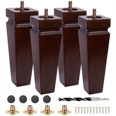Imagem de Conjunto de 4 pernas quadradas de móveis de madeira - pés de substituição de madeira para sofá, cama, banco, cômoda, peças de madeira de borracha para mesa, sofá, pernas de madeira cadeiras completas