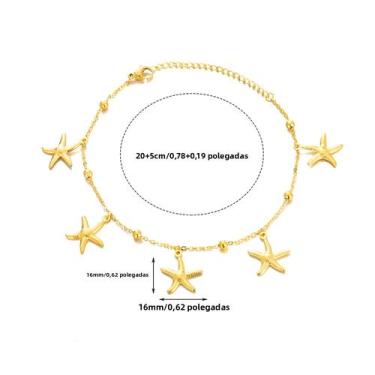 Imagem de Pulseira De Concha De Estrela Do Mar Dourada Para Mulheres Em Aço Inox