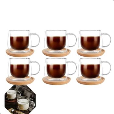 Imagem de Conjunto de 6 Xícaras de Vidro Borossilicato com Parede Dupla, 80ml, Suporte em Bambu