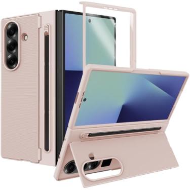Imagem de Capa para Samsung Galaxy Z Fold 7 com suporte e caneta S [S Pen incluída] [Suporte invisível] Capa protetora fina à prova de choque para Galaxy Z Fold 7 com S Pen dourada