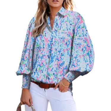 Imagem de Blusa Astylish Boho com decote em V de chiffon Paisley para mulheres a