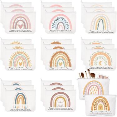 Imagem de Bolsas de maquiagem Sieral Rainbow Canvas 30 unidades com zíper 23,5 x