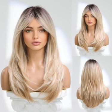 Imagem de Peruca feminina YURUITONG, longa, loira, ombre com raízes profundas, 6
