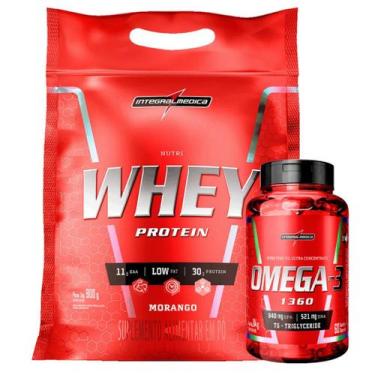 Imagem de Kit Nutri Whey Protein 907g + Omega 3 60 Caps Integralmedica, Morango