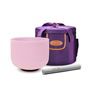 Imagem de TOPFUND Morganite Fusion 432Hz C# Note Crystal Singing Bowl Adrenals Chakra 25 cm com Heavy Duty e Suede Striker