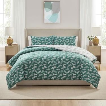 Imagem de Nestl Conjunto de edredom casal – cama verde sálvia em uma bolsa, conjunto de cama reversível, 3 peças, conjunto de cama floral macio, edredom botânico para todas as estações com fronhas