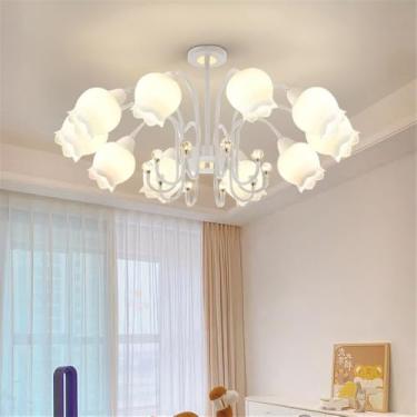 Imagem de Luminária Pendente Flor Pastoral Americana Lâmpada Pendente Moderna De Luxo Para Sala De Estar, Sala De Jantar, Quarto, Casa De Campo, Lustre De LED (White 10 Lights 1PCS)