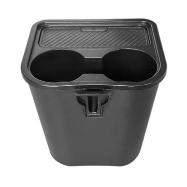 Imagem de JicSuXi Lixeira de carro, lata de lixo de carro, premium, acessórios, tampa rápida multifuncional, lixeira traseira com porta-copos