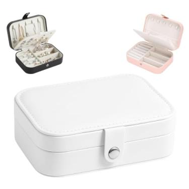 Imagem de Porta Joias Portátil Encanto em Couro com Botão Organizador Premium para Anéis, Brincos, Colares e Bijuterias Estojo Compacto para Viagens e Uso Diário com Design Sofisticado (Branco)